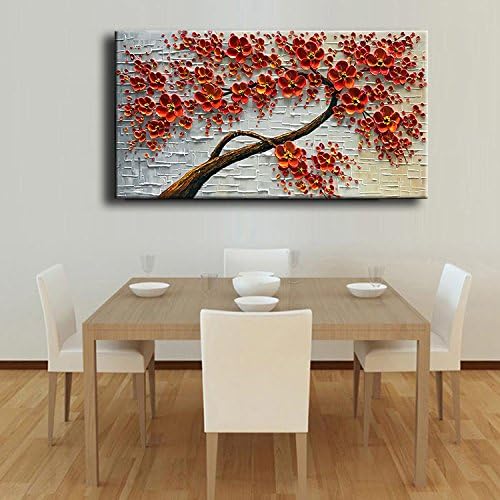 YaSheng Art - hand-painted Oil Painting On Canvas Texture Palette Knife Red Flowers Paintings Modern Home Decor Wall Art Painting Colorful 3D Flowers Tree Paintings Ready to hang 24x48inch