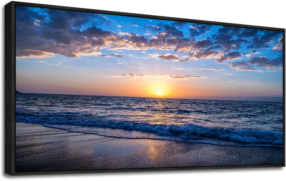 hyidecorart Wall Art Moon Sea blue Ocean Landscape Paintings Bedroom Canvas Art Print wall art for living room Paintings for Wall Decor and Home Decor (20 x 40inch x 1pcs)