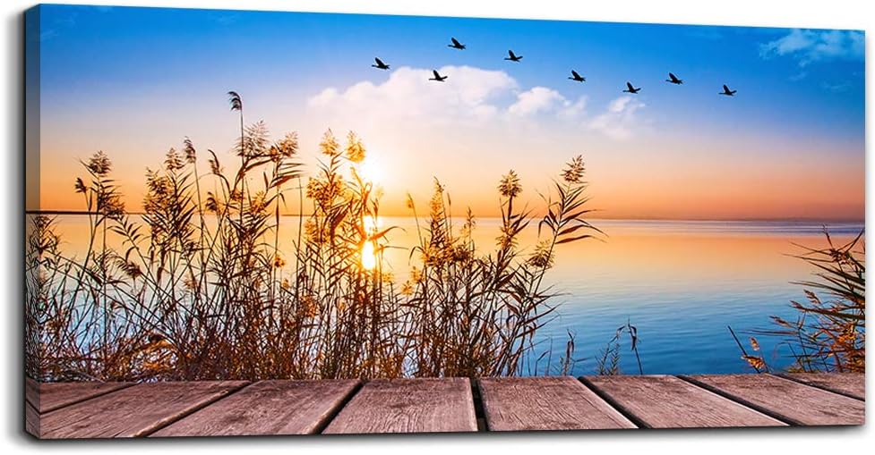 MHARTK66 Wall Decor For Living Room Large Canvas Wall Art For Bedroom Modern Office Pictures Wall Artwork Blue Sun Beach Grass Ocean Landscape Paintings Canvas Art Prints Home Decorations
