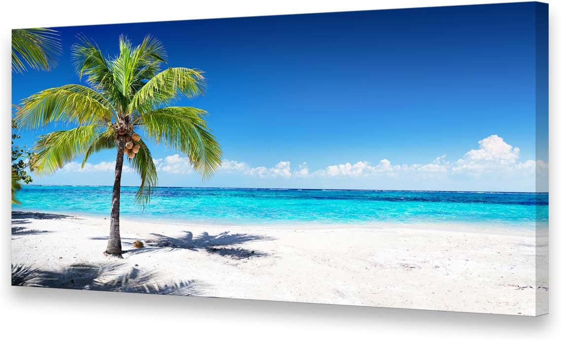 Baisuart S02250 Canvas Prints Wall Art Beach Sunset Ocean Waves Nature Pictures Stretched Canvas Wooden Framed for living Room Bedroom and Office