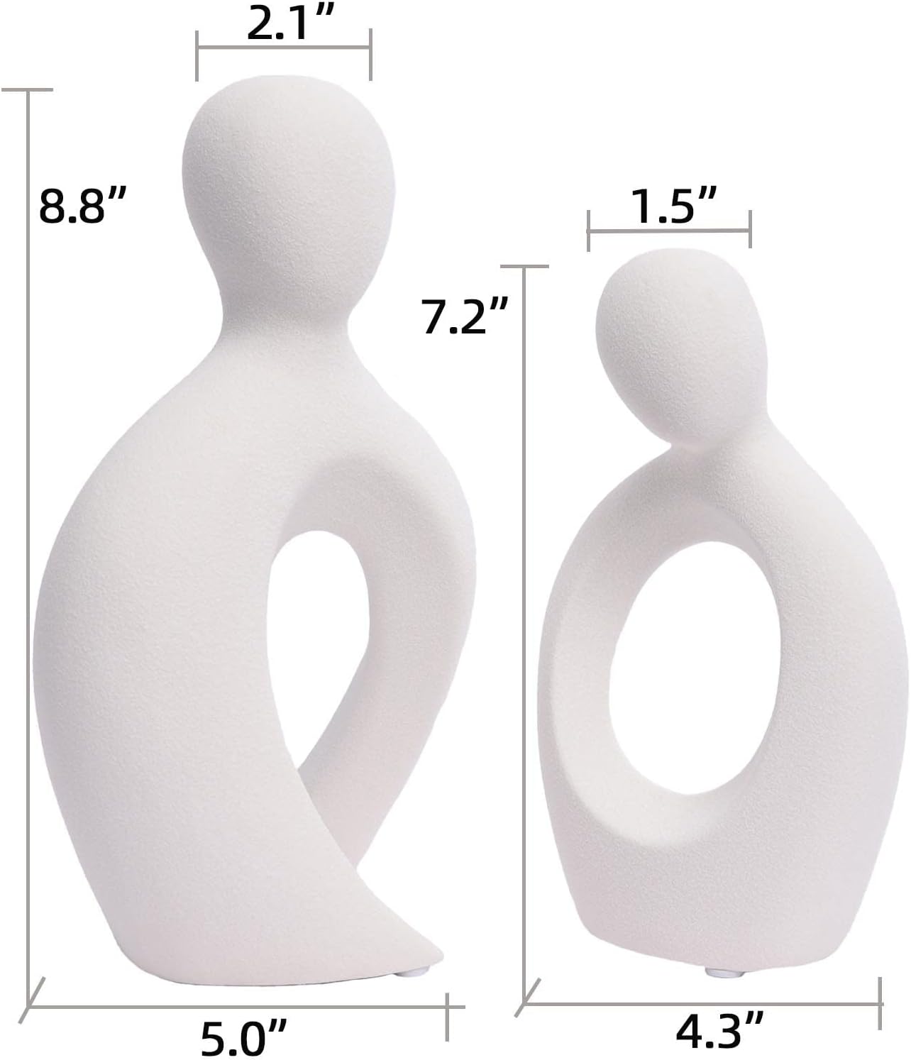 Quoowiit Ceramic Couple Sculptures for Home Decor, Abstract Lover Statue for Shelf, Office, Living Room, Bedroom, Gifts for Anniversary, Valentine's Day, Birthday (White)