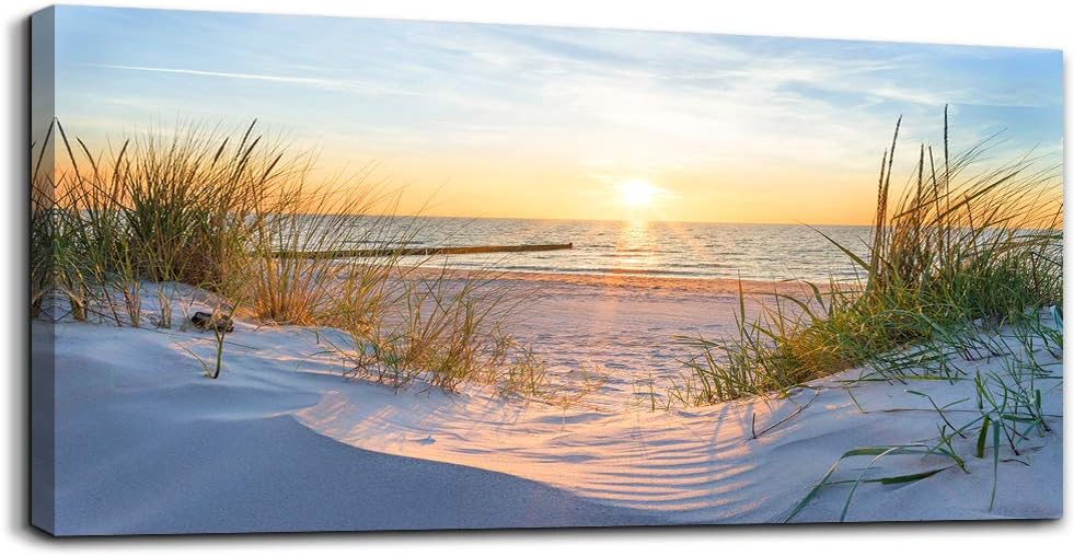 MHARTK66 Wall Decor For Living Room Large Canvas Wall Art For Bedroom Modern Office Pictures Wall Artwork Blue Sun Beach Grass Ocean Landscape Paintings Canvas Art Prints Home Decorations