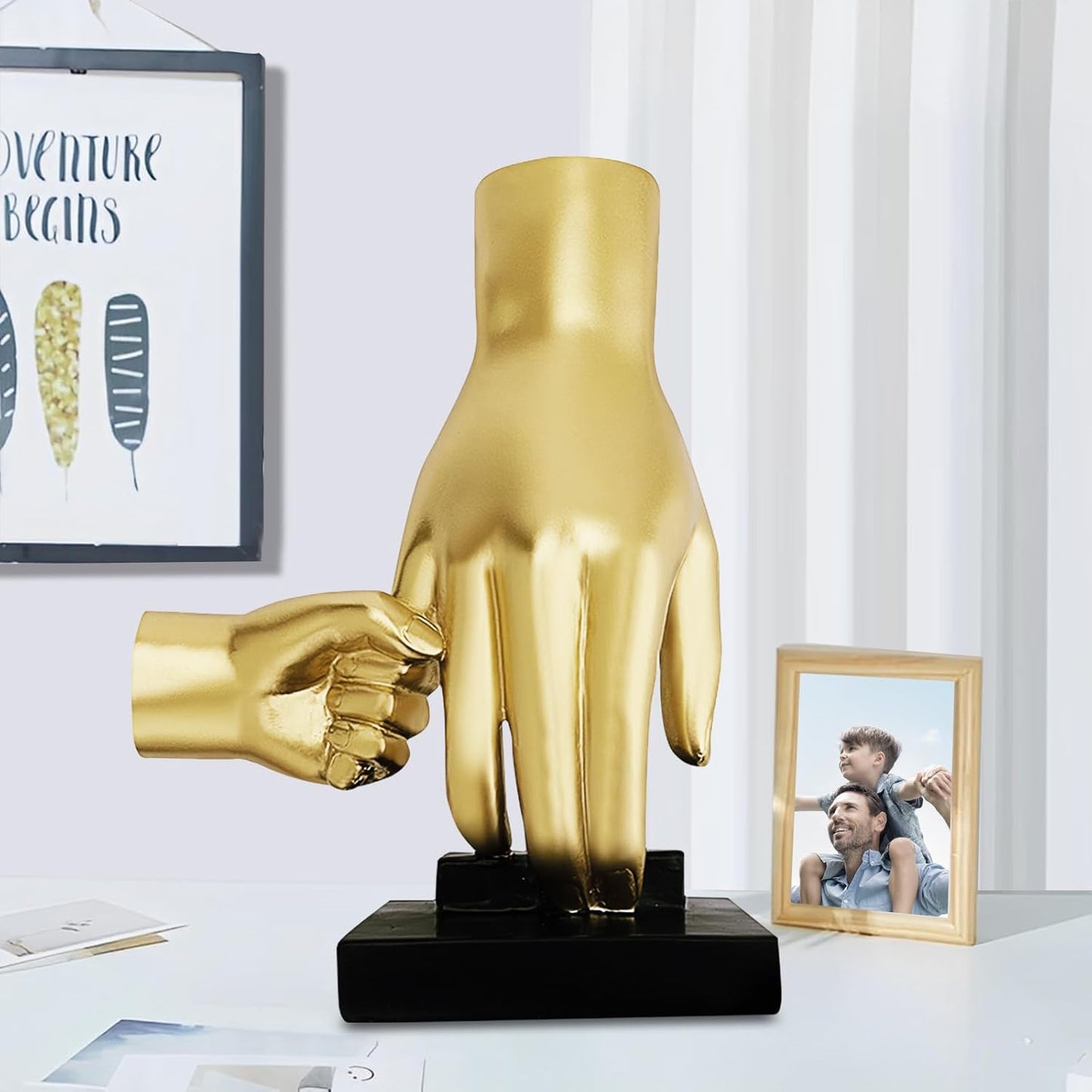 Gold Heart Hands Sculpture Modern Aesthetic Decoration Accents Figurines Home Decor, Gold Love Heart Statue Decor for Living Room Bedroom Shelf Office Table Women Girl, Wedding Anniversary Couple Gift