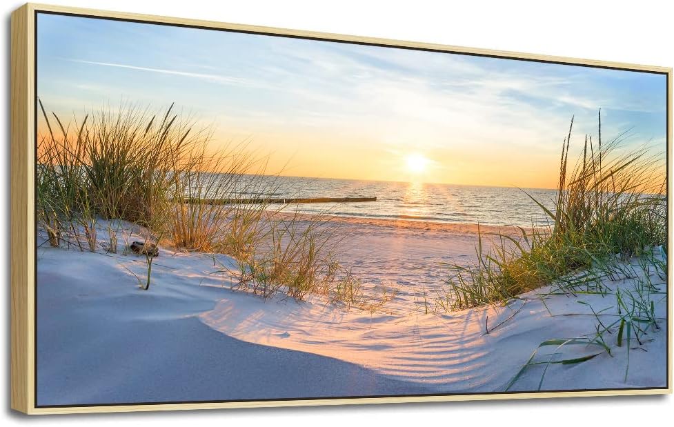 MHARTK66 Wall Decor For Living Room Large Canvas Wall Art For Bedroom Modern Office Pictures Wall Artwork Blue Sun Beach Grass Ocean Landscape Paintings Canvas Art Prints Home Decorations