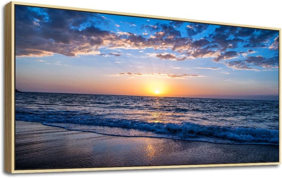 hyidecorart Wall Art Moon Sea blue Ocean Landscape Paintings Bedroom Canvas Art Print wall art for living room Paintings for Wall Decor and Home Decor (20 x 40inch x 1pcs)