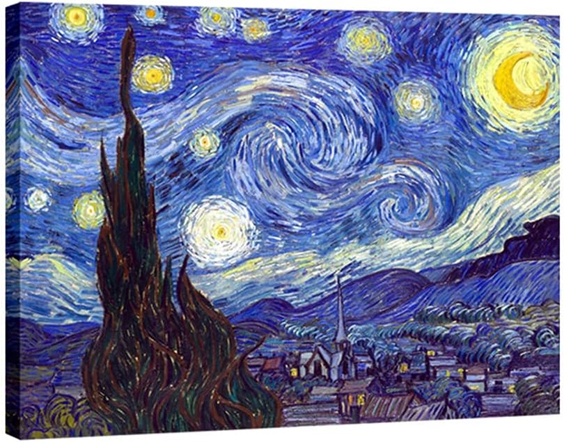 Wieco Art Starry Night Canvas Print of Van Gogh Oil Paintings Reproduction Modern Canvas Print Artwork Abstract Landscape Pictures Printed on Canvas Wall Art for Home Office Decorations