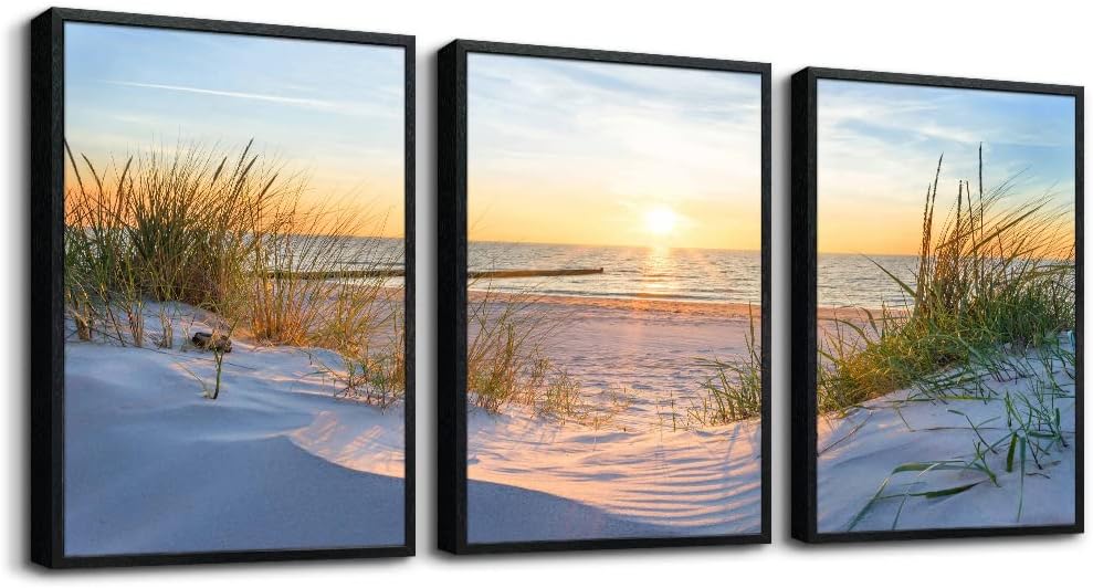 MHARTK66 Wall Decor For Living Room Large Canvas Wall Art For Bedroom Modern Office Pictures Wall Artwork Blue Sun Beach Grass Ocean Landscape Paintings Canvas Art Prints Home Decorations