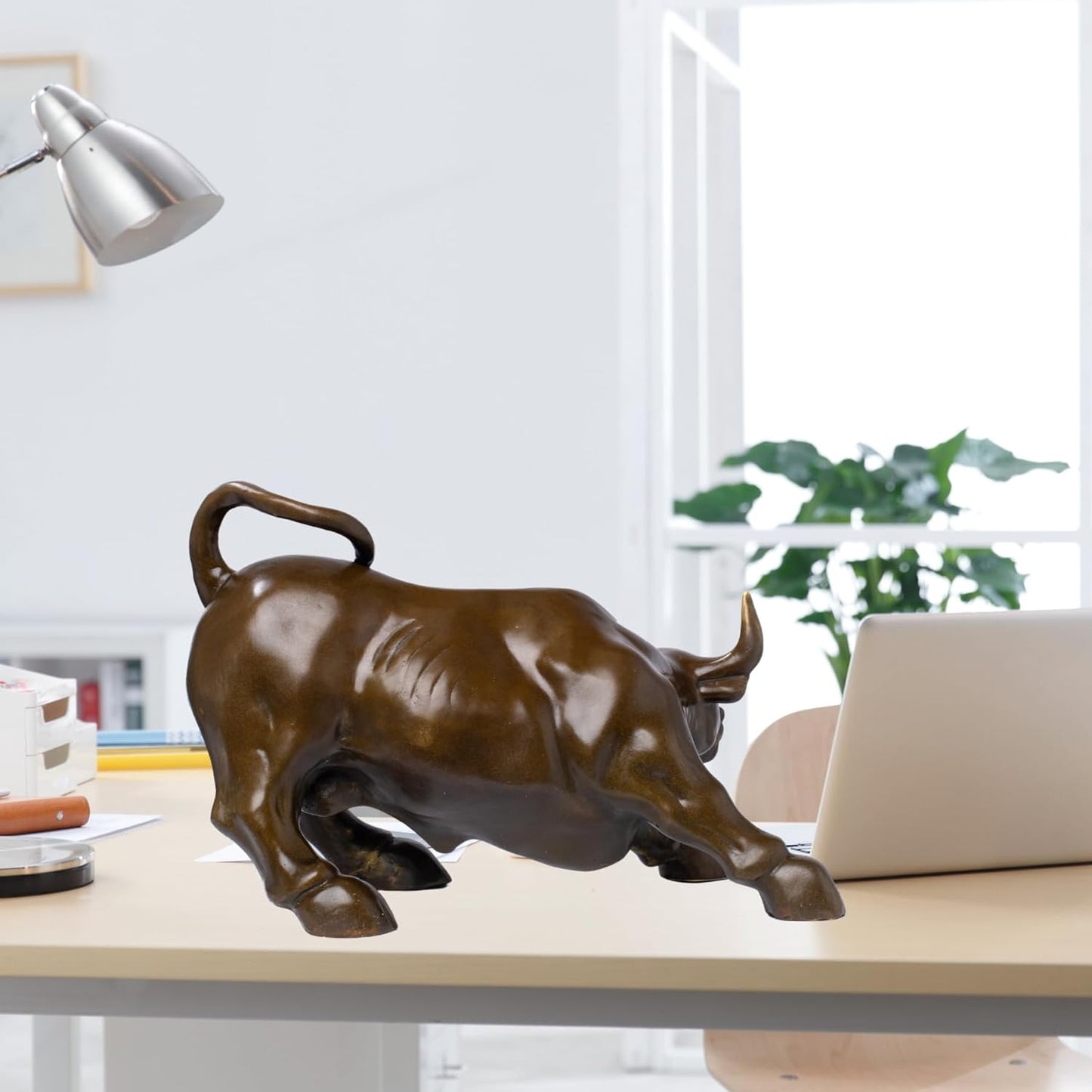 Wall Street Bull Bronze Sculpture - 11" Charging Bull Statue | Heavy Solid Bronze Home Decor and Office Ornament | Brass Cow/Ox Figure