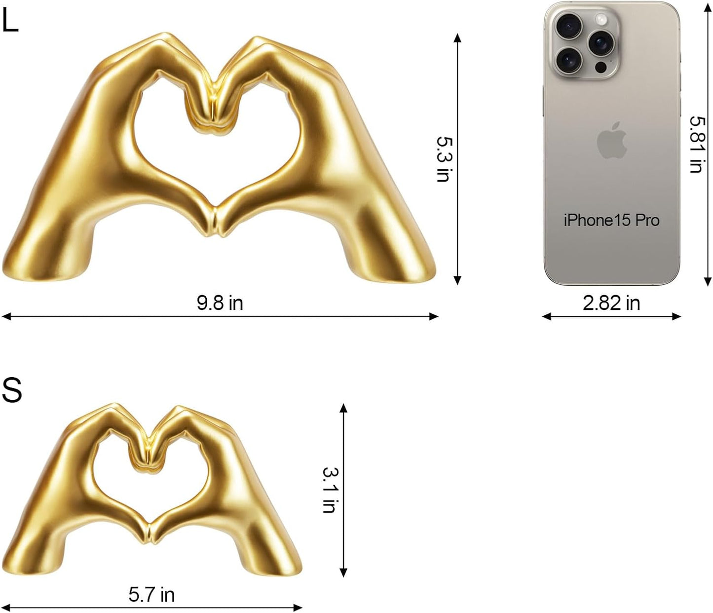2Pcs Golden Heart Hands Statue - Love Finger Sculptures for Modern Aesthetic Home Decor: Perfect Living Room, Bedroom and Office Display - Elegant Wedding Gift for Love and Anniversaries(No Bracelets)