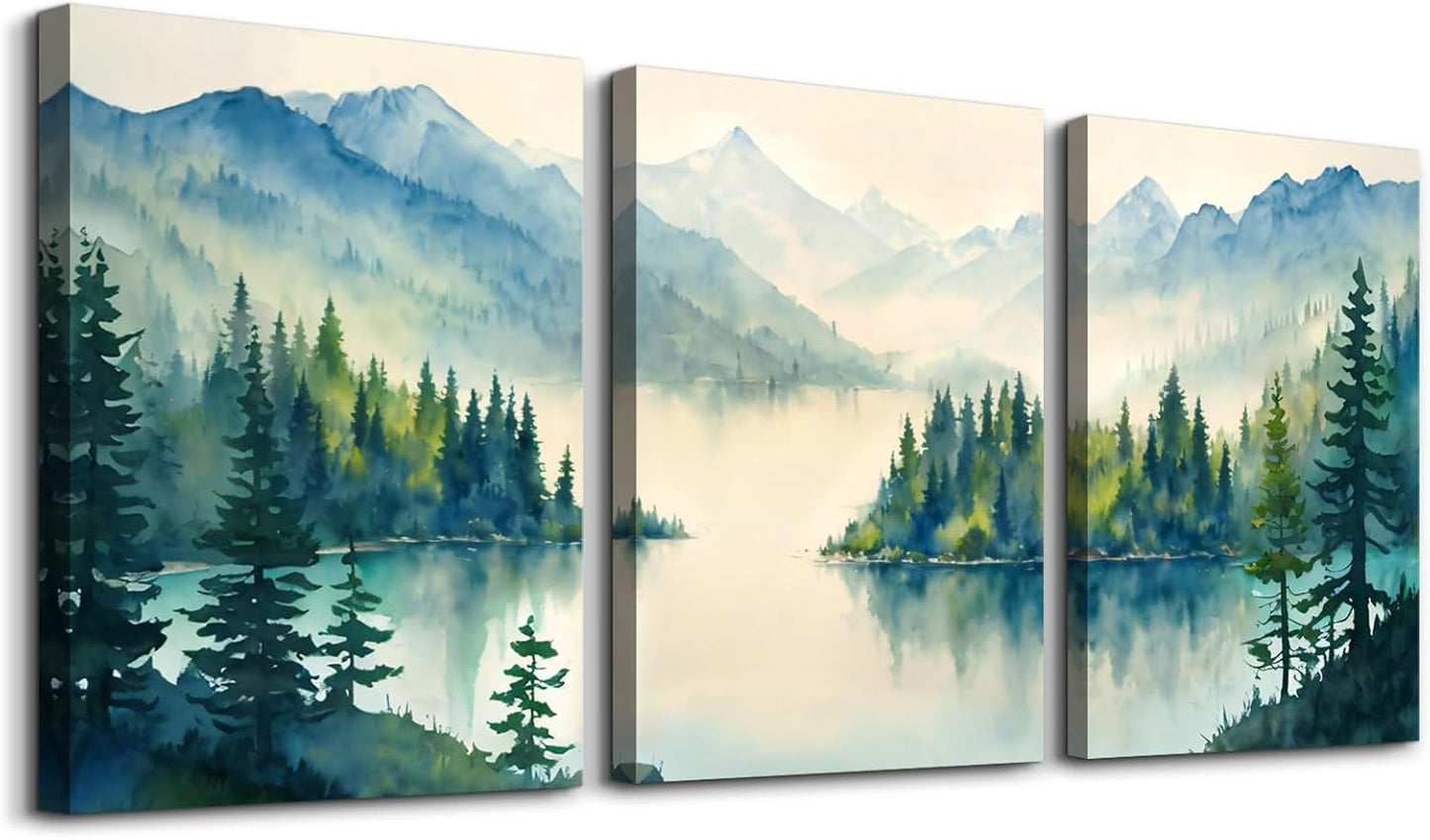 SERIMINO 3 Piece Lotus Flower Canvas Wall Art for Living Room, Blue Floral Picture Wall Decor for Dining Room Bedroom, Art Print Painting for Home Decorations 12"X16"