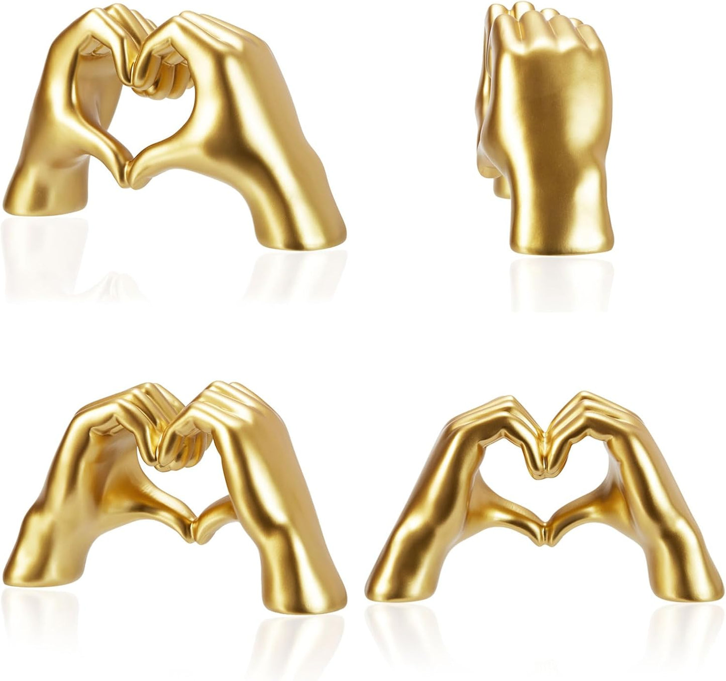 2Pcs Golden Heart Hands Statue - Love Finger Sculptures for Modern Aesthetic Home Decor: Perfect Living Room, Bedroom and Office Display - Elegant Wedding Gift for Love and Anniversaries(No Bracelets)