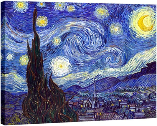 Wieco Art Starry Night Canvas Print of Van Gogh Oil Paintings Reproduction Modern Canvas Print Artwork Abstract Landscape Pictures Printed on Canvas Wall Art for Home Office Decorations