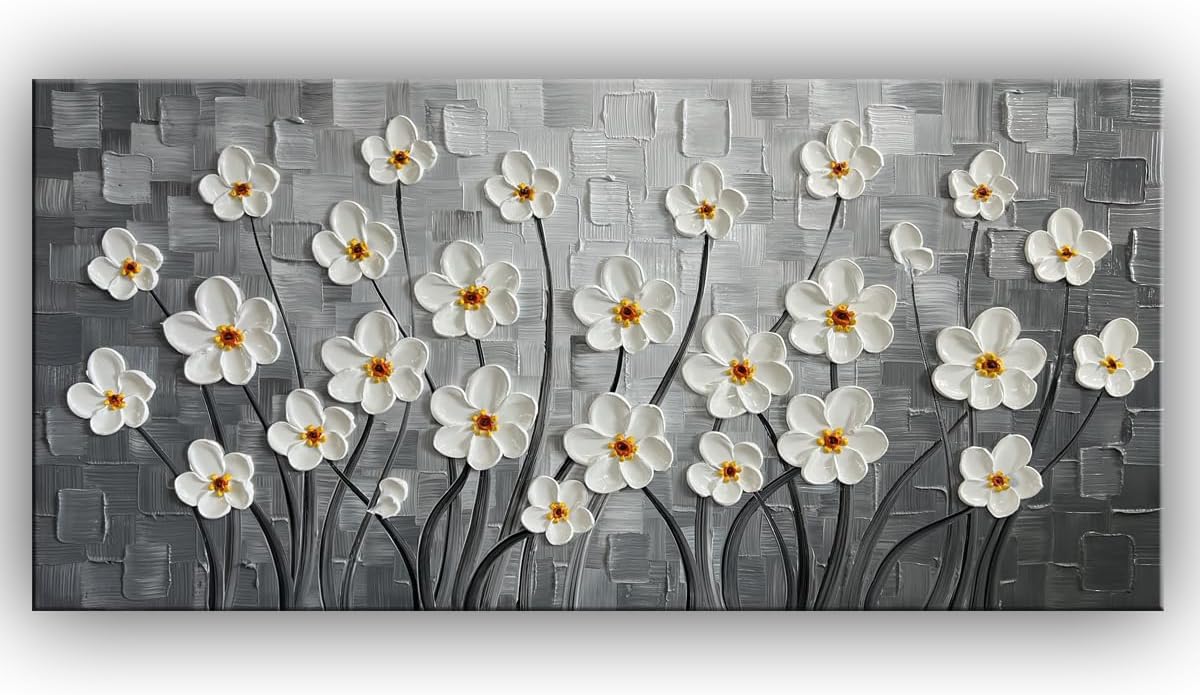 YaSheng Art - hand-painted Oil Painting On Canvas Texture Palette Knife Red Flowers Paintings Modern Home Decor Wall Art Painting Colorful 3D Flowers Tree Paintings Ready to hang 24x48inch