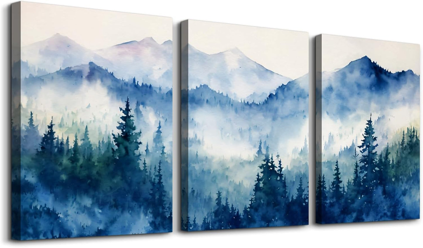 SERIMINO 3 Piece Lotus Flower Canvas Wall Art for Living Room, Blue Floral Picture Wall Decor for Dining Room Bedroom, Art Print Painting for Home Decorations 12"X16"
