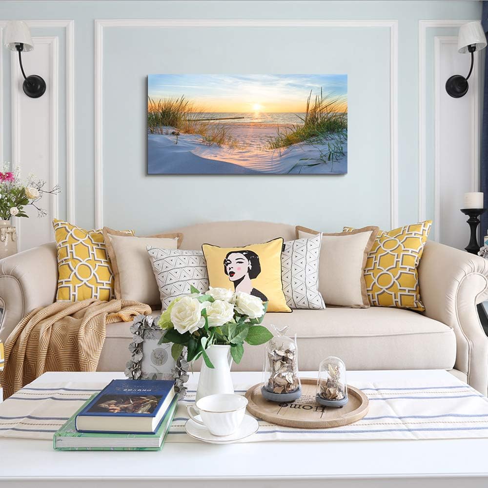 MHARTK66 Wall Decor For Living Room Large Canvas Wall Art For Bedroom Modern Office Pictures Wall Artwork Blue Sun Beach Grass Ocean Landscape Paintings Canvas Art Prints Home Decorations