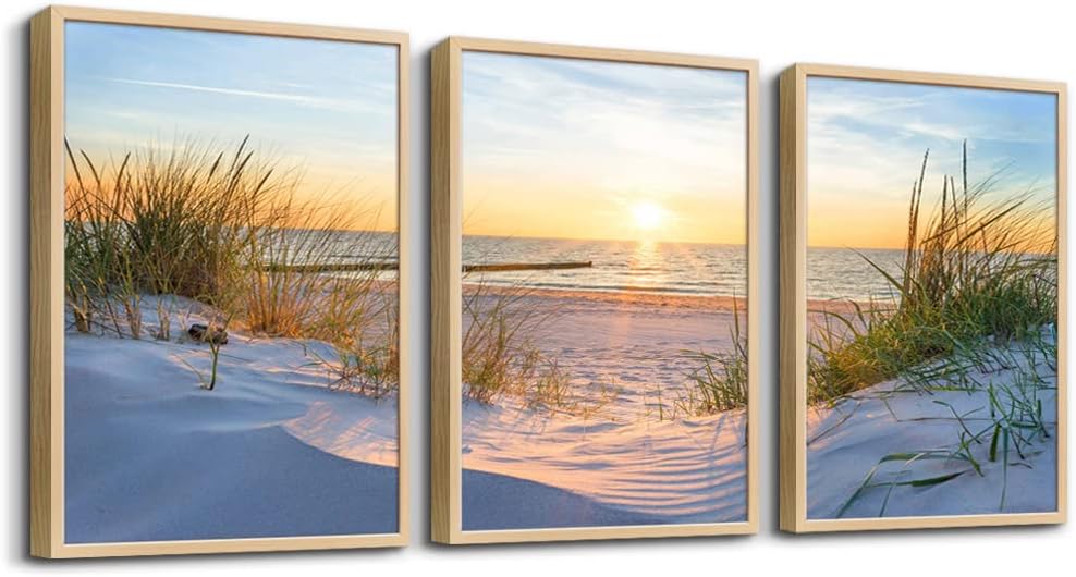 MHARTK66 Wall Decor For Living Room Large Canvas Wall Art For Bedroom Modern Office Pictures Wall Artwork Blue Sun Beach Grass Ocean Landscape Paintings Canvas Art Prints Home Decorations