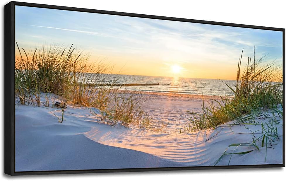MHARTK66 Wall Decor For Living Room Large Canvas Wall Art For Bedroom Modern Office Pictures Wall Artwork Blue Sun Beach Grass Ocean Landscape Paintings Canvas Art Prints Home Decorations