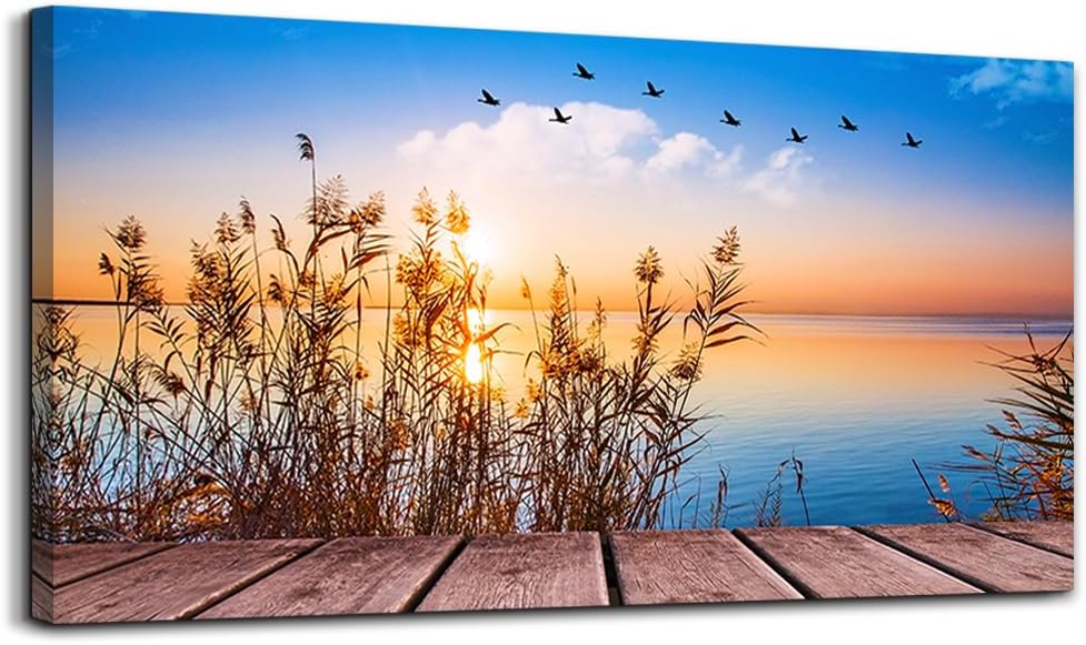 MHARTK66 Wall Decor For Living Room Large Canvas Wall Art For Bedroom Modern Office Pictures Wall Artwork Blue Sun Beach Grass Ocean Landscape Paintings Canvas Art Prints Home Decorations