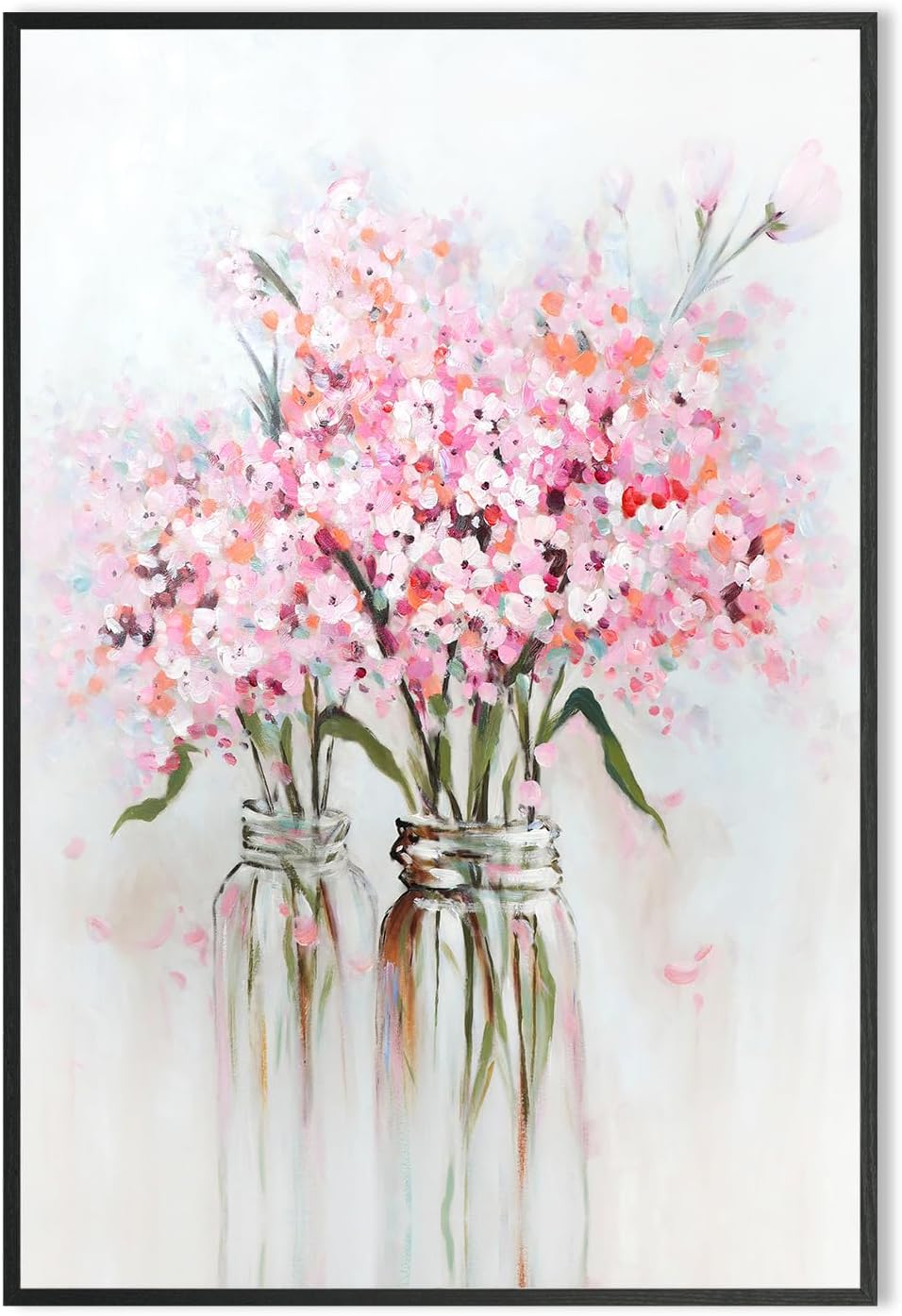 YPY Pink Flowers Canvas Wall Art: Abstract Bouquet in Vase Artwork Prints for Teen Girl Bedroom Pink Floral Picture Poster Bathroom Decor 12" x 15"