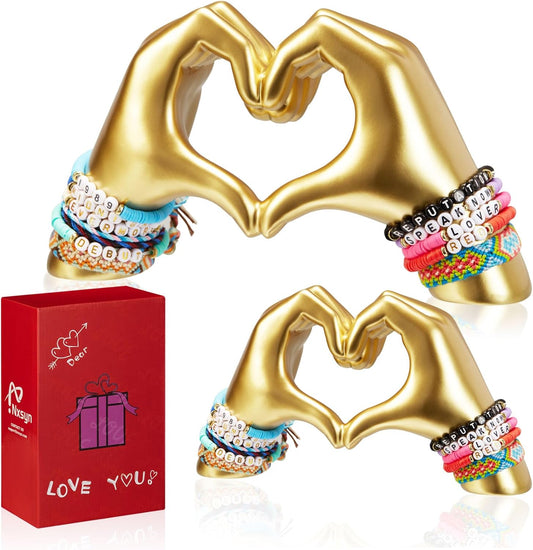 2Pcs Golden Heart Hands Statue - Love Finger Sculptures for Modern Aesthetic Home Decor: Perfect Living Room, Bedroom and Office Display - Elegant Wedding Gift for Love and Anniversaries(No Bracelets)