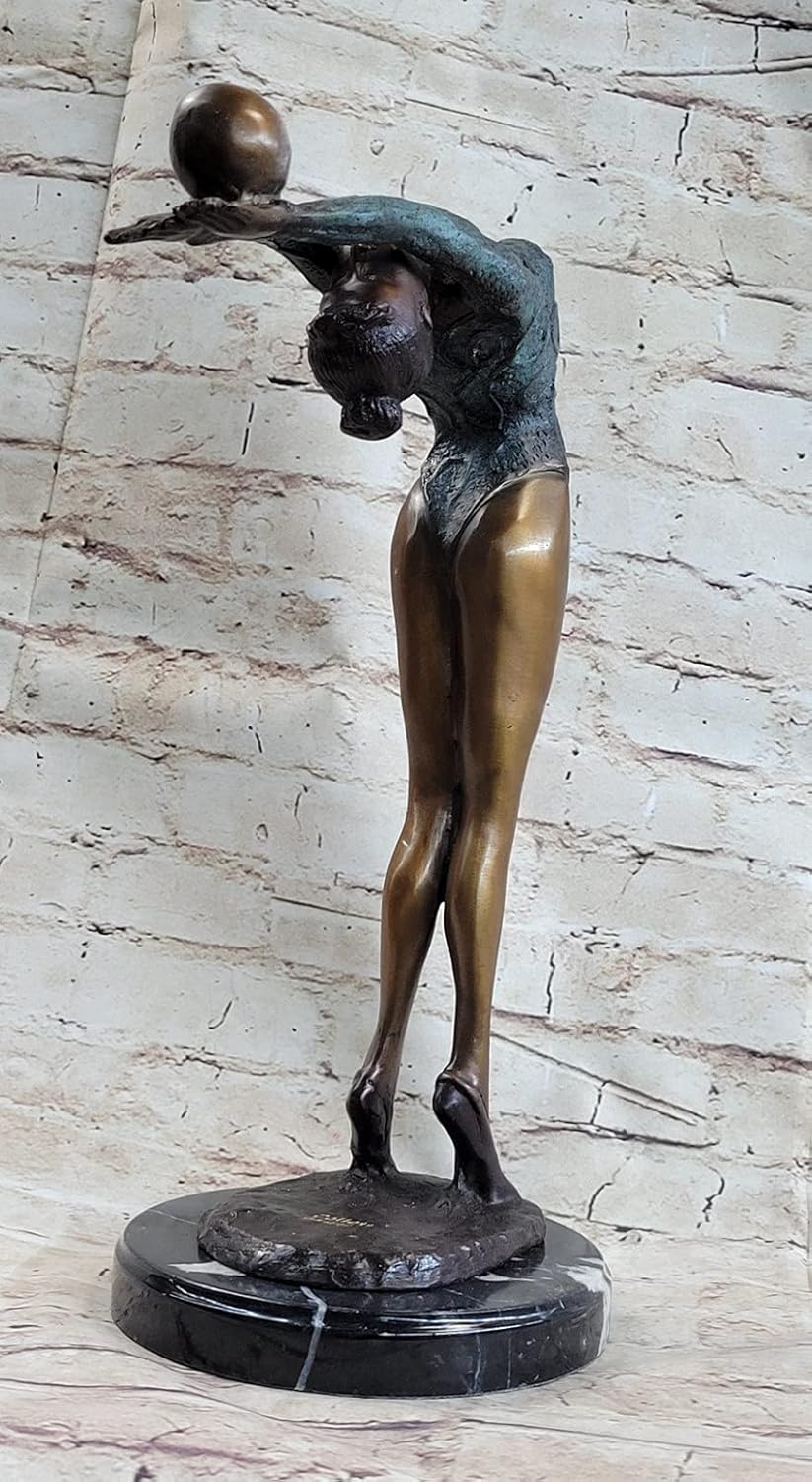 Limited Edition Floor Kid Gymnast Bronze Sculpture ON Marble Base Art Nouveau Artwork Decorative Gift Deal by Classy Finery
