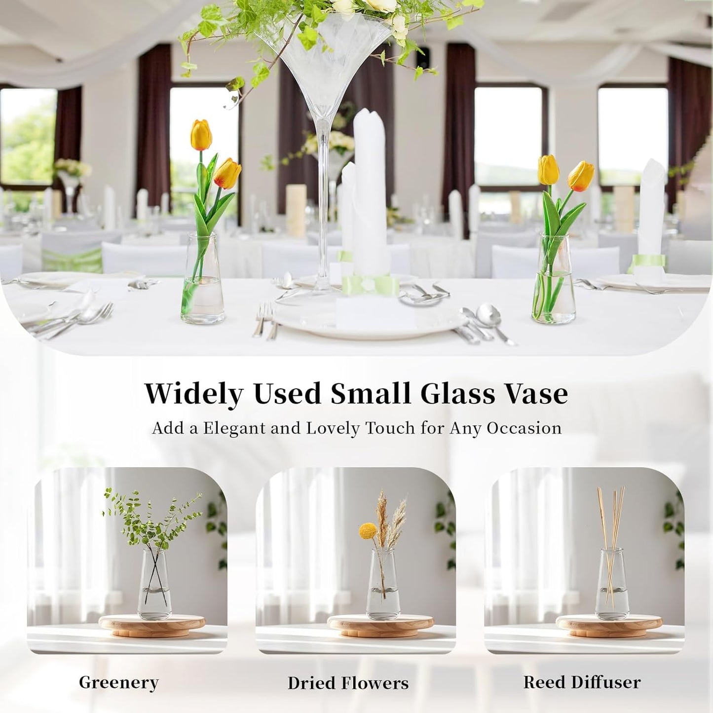 Glasseam Clear Flower Vases for Centerpieces: Modern Glass Vase Set of 12 for Wedding Party Centerpiece Home Table Decor 5.5In Small Bud Vases for Flowers Rose Tulip Stems