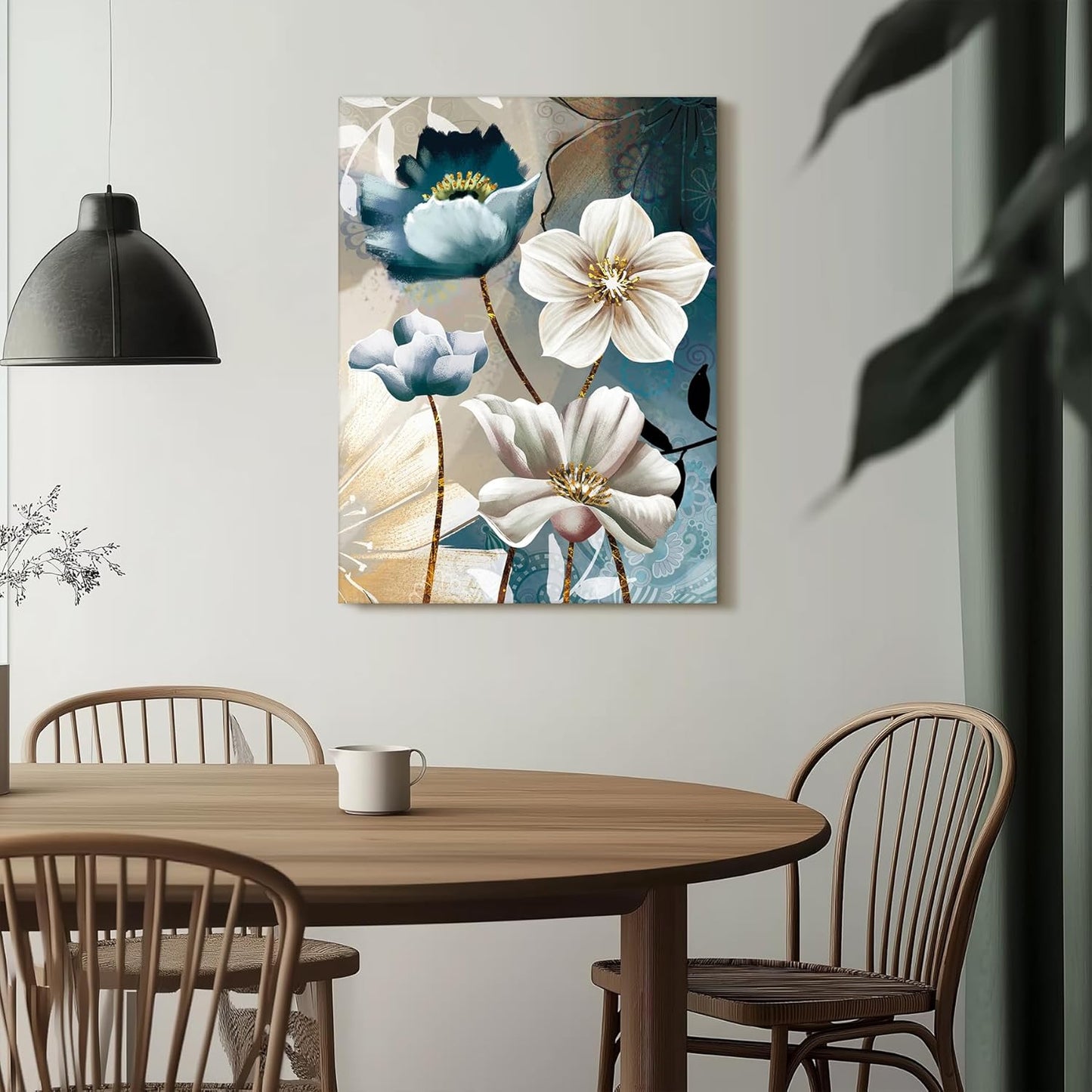 SERIMINO 3 Piece Lotus Flower Canvas Wall Art for Living Room, Blue Floral Picture Wall Decor for Dining Room Bedroom, Art Print Painting for Home Decorations 12"X16"