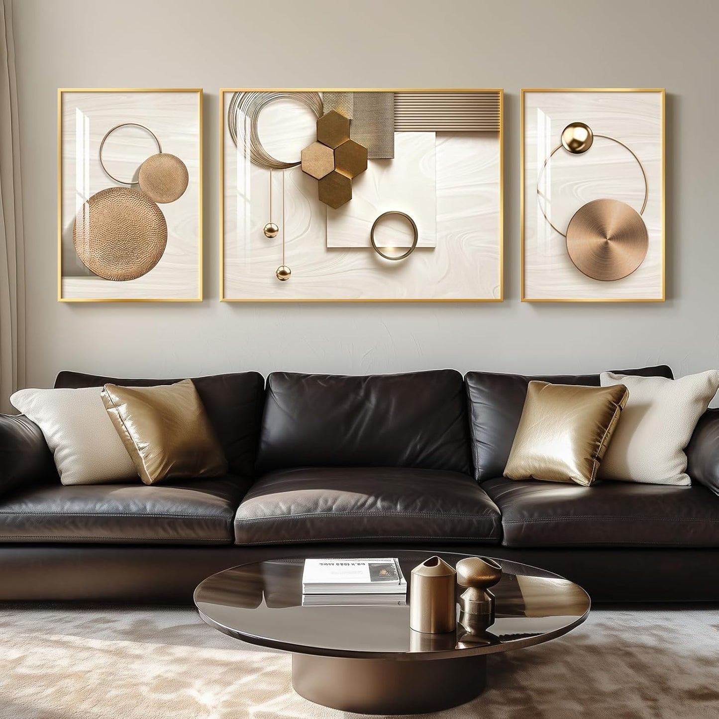 Cuspin Modern Luxury Large Wall Art Set of 3 Bright Style Abstract Paintings, Glossy Art Prints for Living Room, Hallway, Dining Room, Office