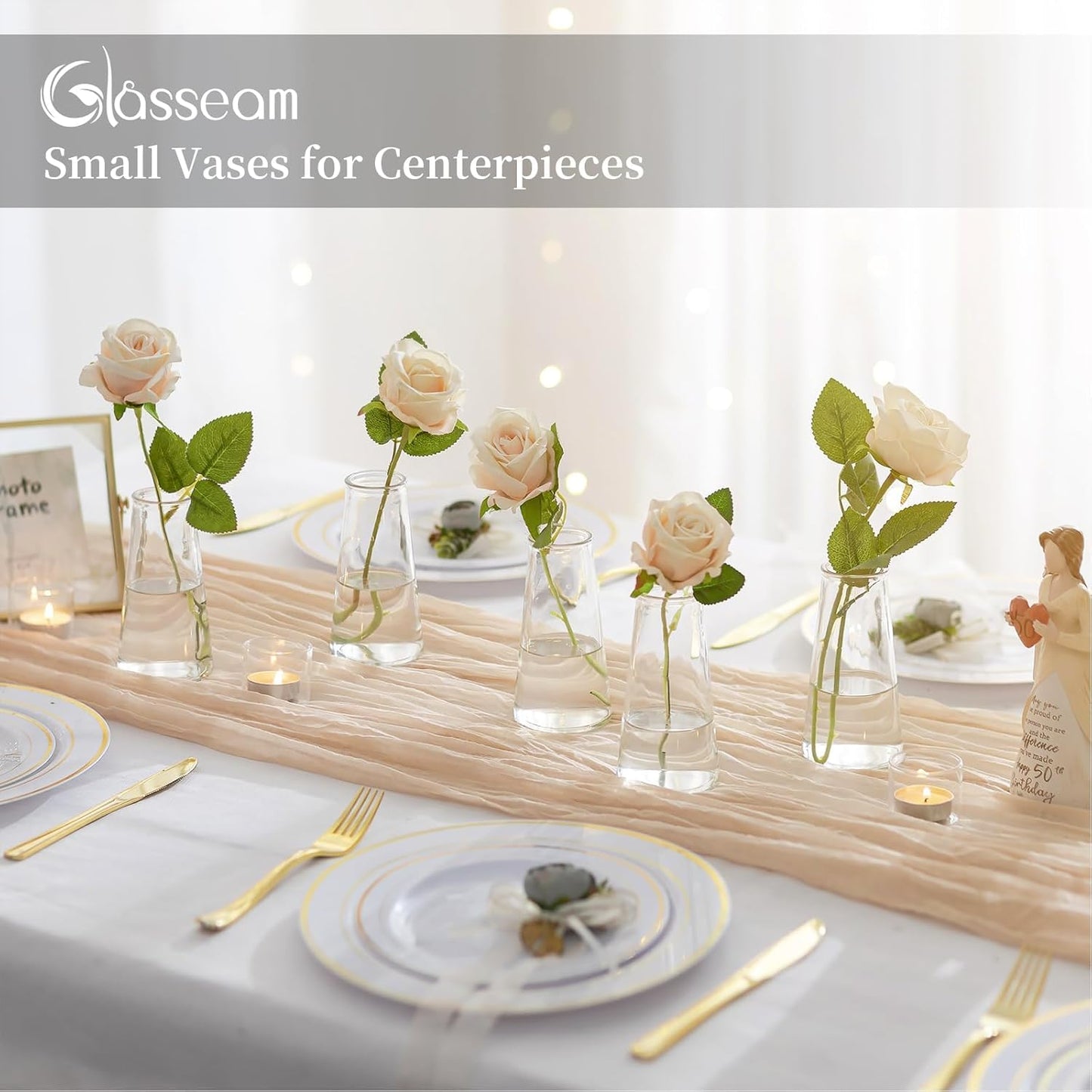 Glasseam Clear Flower Vases for Centerpieces: Modern Glass Vase Set of 12 for Wedding Party Centerpiece Home Table Decor 5.5In Small Bud Vases for Flowers Rose Tulip Stems