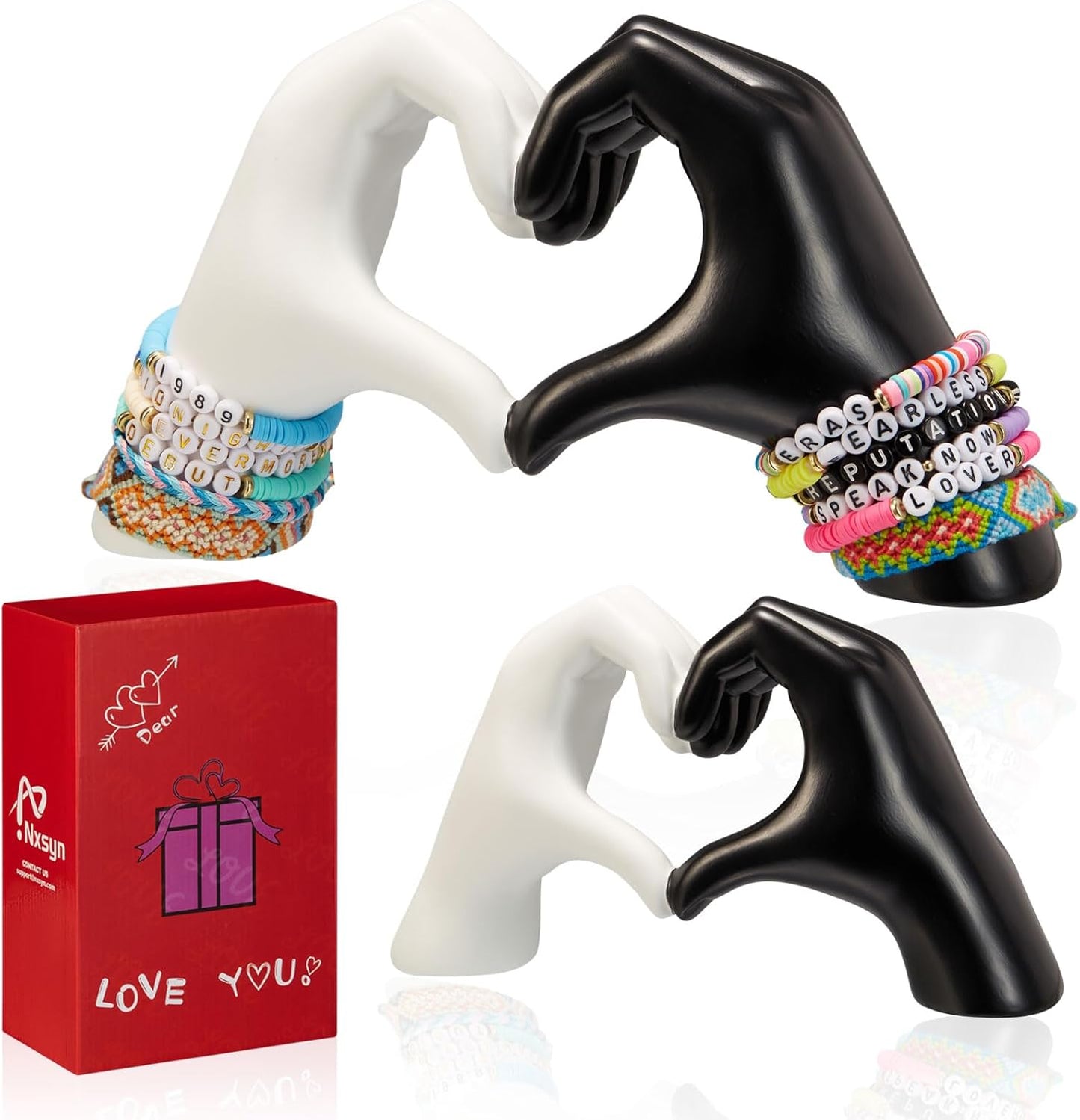 2Pcs Golden Heart Hands Statue - Love Finger Sculptures for Modern Aesthetic Home Decor: Perfect Living Room, Bedroom and Office Display - Elegant Wedding Gift for Love and Anniversaries(No Bracelets)