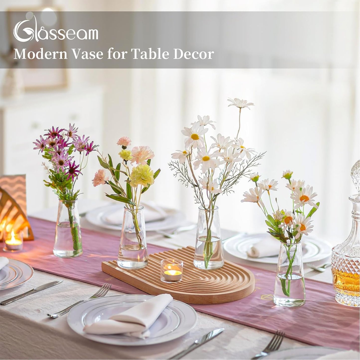 Glasseam Clear Flower Vases for Centerpieces: Modern Glass Vase Set of 12 for Wedding Party Centerpiece Home Table Decor 5.5In Small Bud Vases for Flowers Rose Tulip Stems