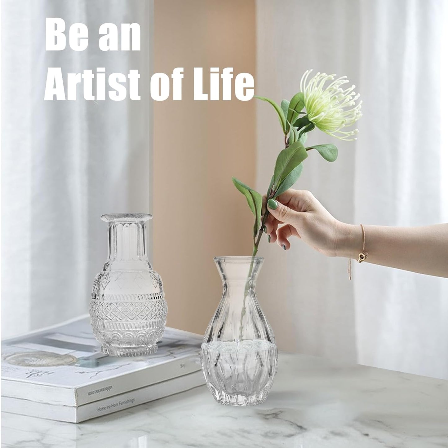 Mini Glass Bud Vases - Set of 6 Small Vases for Flowers, Perfect for Centerpieces,Flower Vases for Centerpieces.