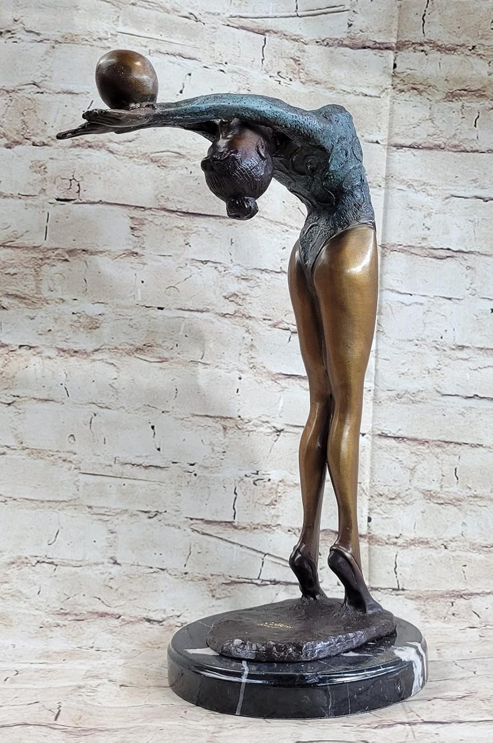 Limited Edition Floor Kid Gymnast Bronze Sculpture ON Marble Base Art Nouveau Artwork Decorative Gift Deal by Classy Finery