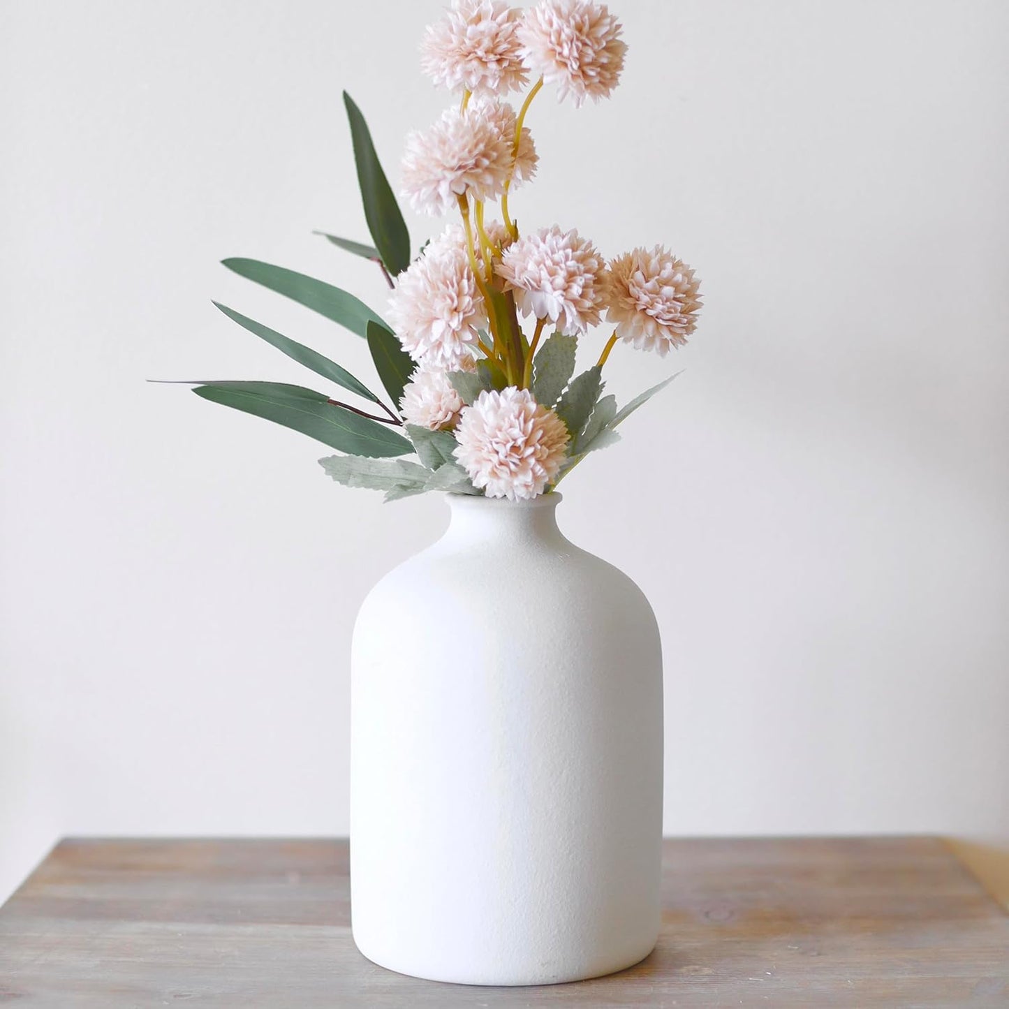 White Ceramic Vase - 7 Inch Tall - Large, Minimalist Modern Home Decor, Decorative Object - Centerpiece, Coffee Table, Living Room, Bookshelf, Office, Entryway, Console, Wedding, Flowers, Olive Plant