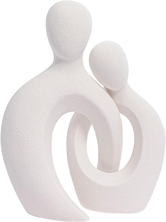 Quoowiit Ceramic Couple Sculptures for Home Decor, Abstract Lover Statue for Shelf, Office, Living Room, Bedroom, Gifts for Anniversary, Valentine's Day, Birthday (White)