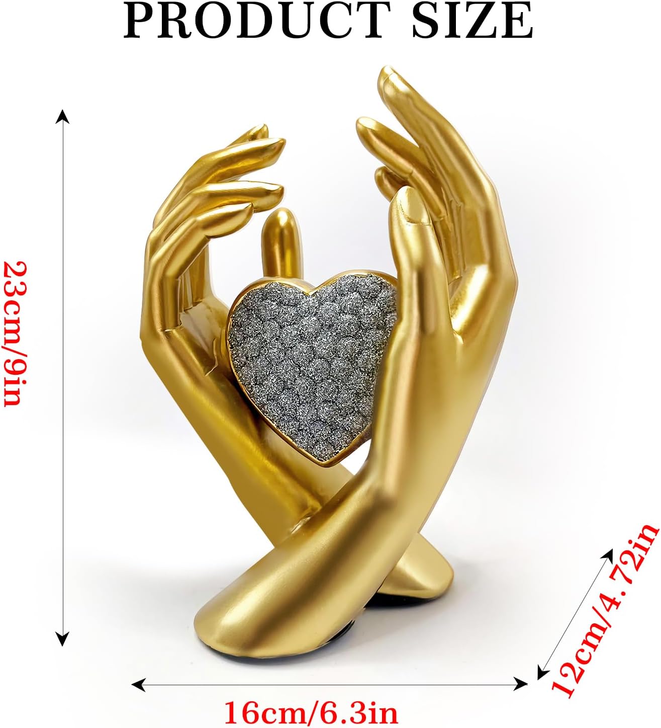 Gold Heart Hands Sculpture Modern Aesthetic Decoration Accents Figurines Home Decor, Gold Love Heart Statue Decor for Living Room Bedroom Shelf Office Table Women Girl, Wedding Anniversary Couple Gift