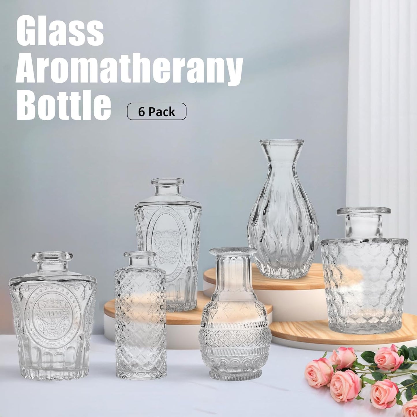 Mini Glass Bud Vases - Set of 6 Small Vases for Flowers, Perfect for Centerpieces,Flower Vases for Centerpieces.