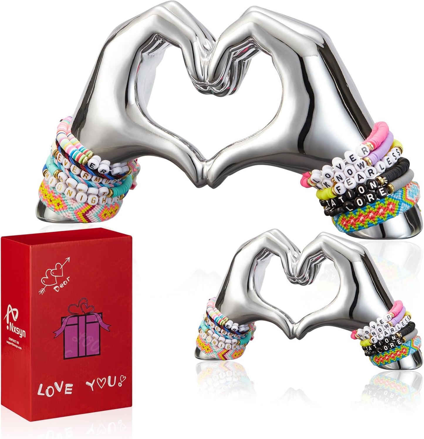 2Pcs Golden Heart Hands Statue - Love Finger Sculptures for Modern Aesthetic Home Decor: Perfect Living Room, Bedroom and Office Display - Elegant Wedding Gift for Love and Anniversaries(No Bracelets)