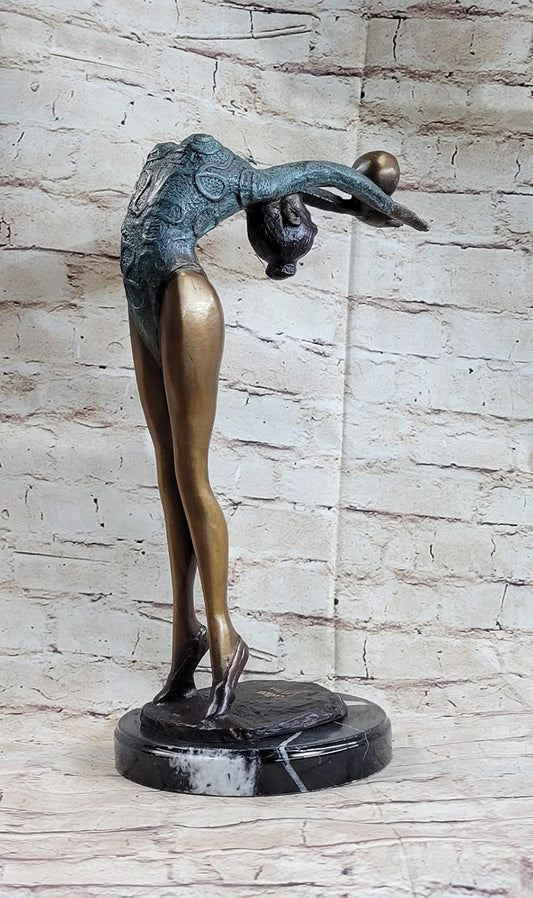 Limited Edition Floor Kid Gymnast Bronze Sculpture ON Marble Base Art Nouveau Artwork Decorative Gift Deal by Classy Finery