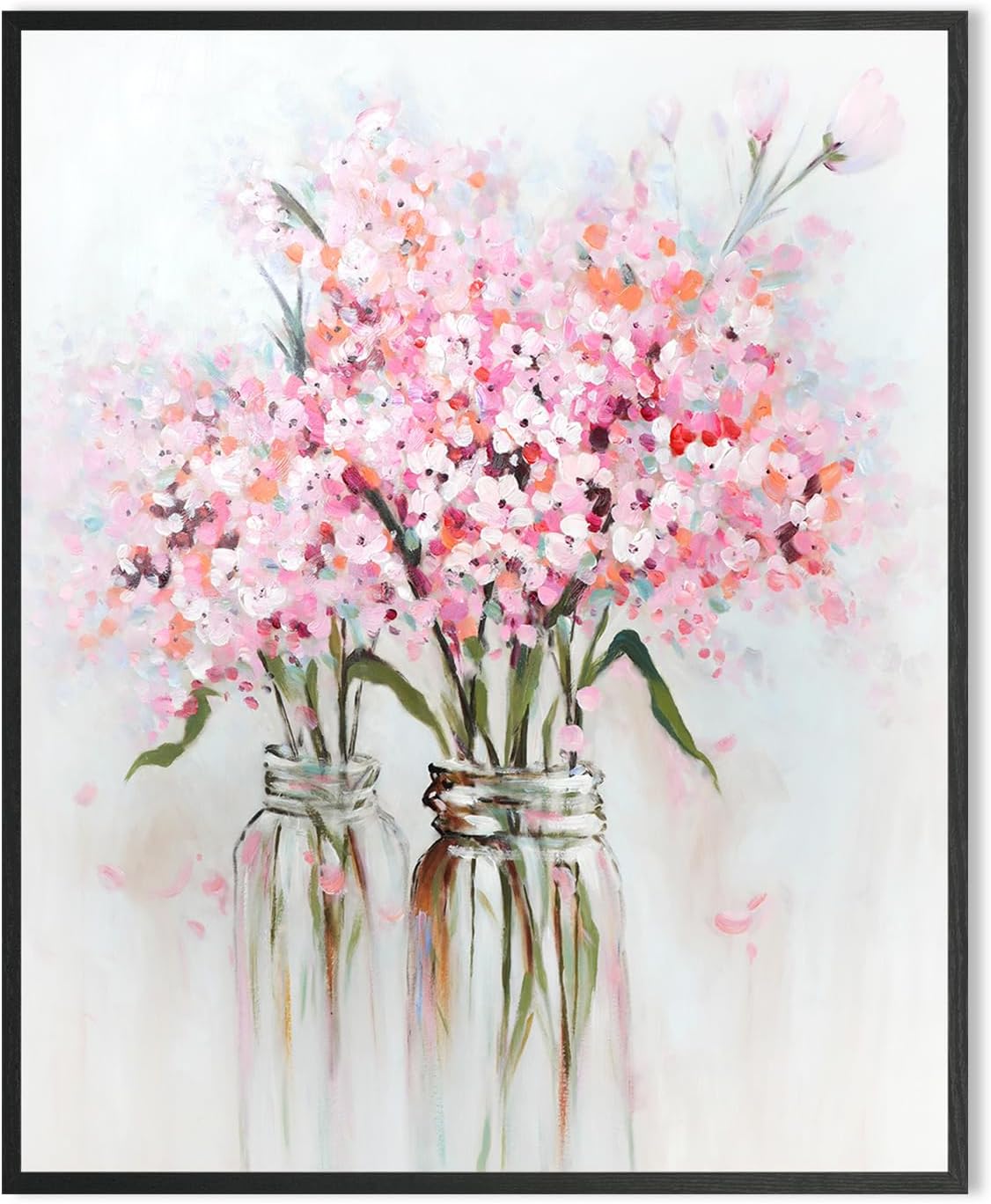 YPY Pink Flowers Canvas Wall Art: Abstract Bouquet in Vase Artwork Prints for Teen Girl Bedroom Pink Floral Picture Poster Bathroom Decor 12" x 15"