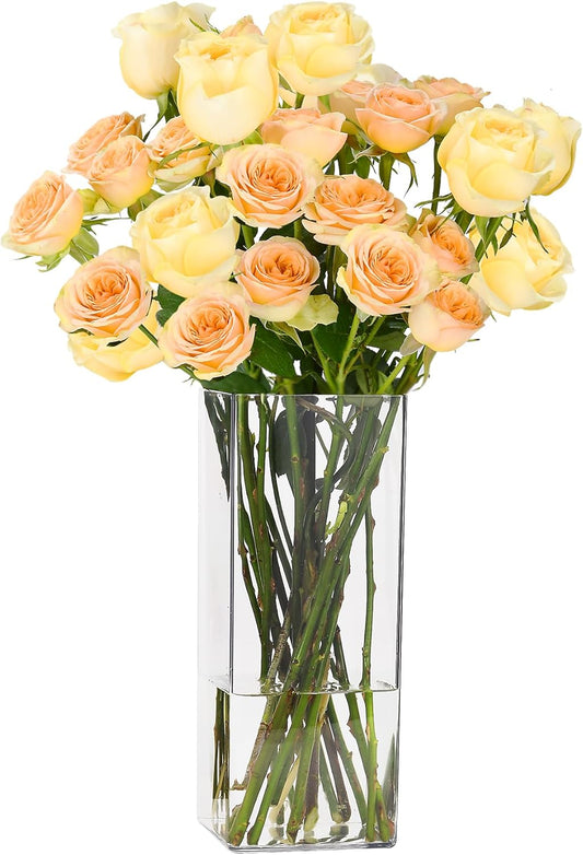 Acrylic Square Flower Vase, Non-breakable Vase, 4" x 4" x 8" Tall Clear Vases for Flower, Large Cube Floral Plant Container, Planter Terrarium for Wedding Party Event, Home Office Decor