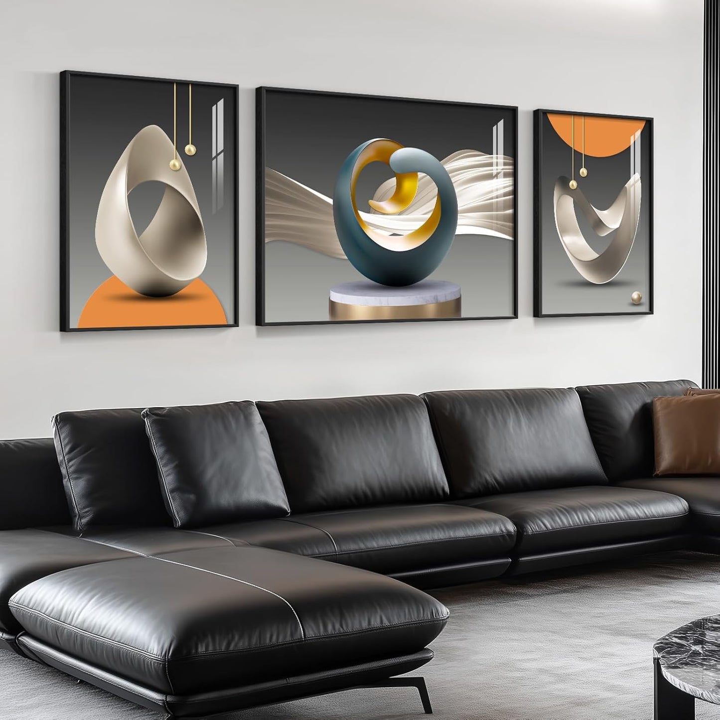 Cuspin Modern Luxury Large Wall Art Set of 3 Bright Style Abstract Paintings, Glossy Art Prints for Living Room, Hallway, Dining Room, Office