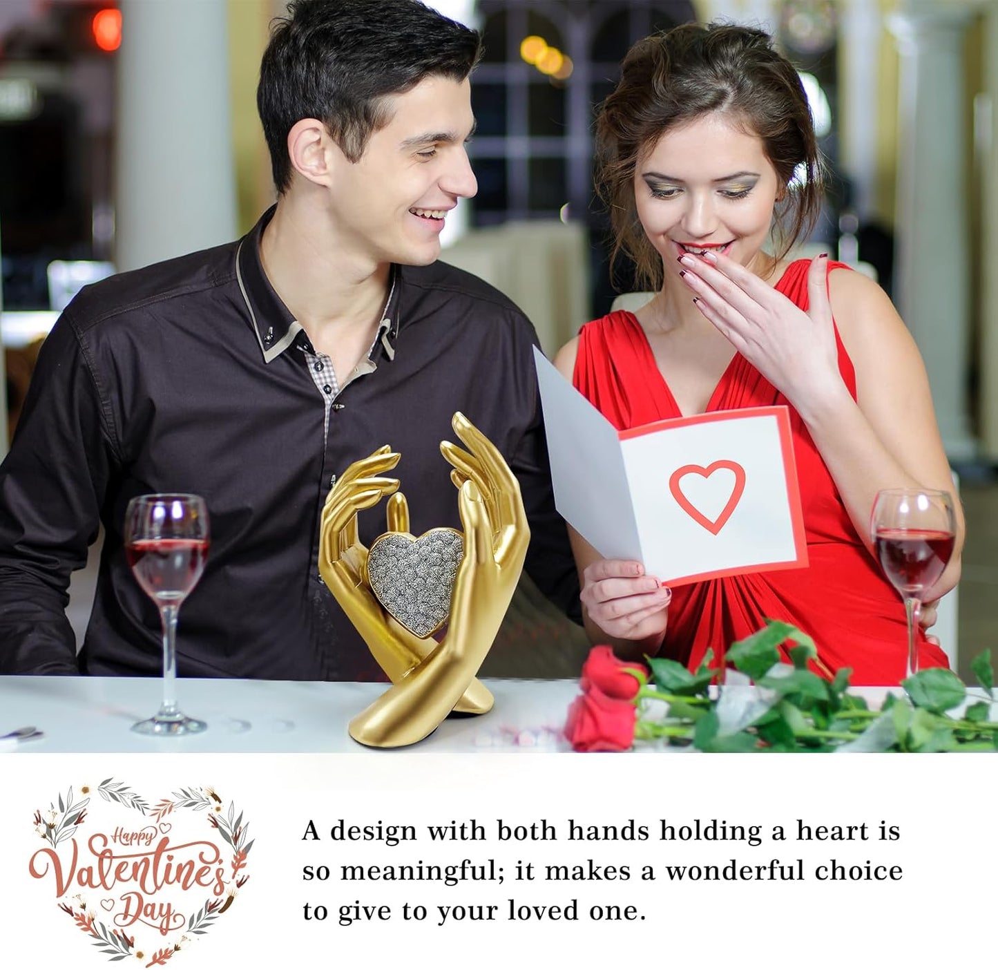 Gold Heart Hands Sculpture Modern Aesthetic Decoration Accents Figurines Home Decor, Gold Love Heart Statue Decor for Living Room Bedroom Shelf Office Table Women Girl, Wedding Anniversary Couple Gift
