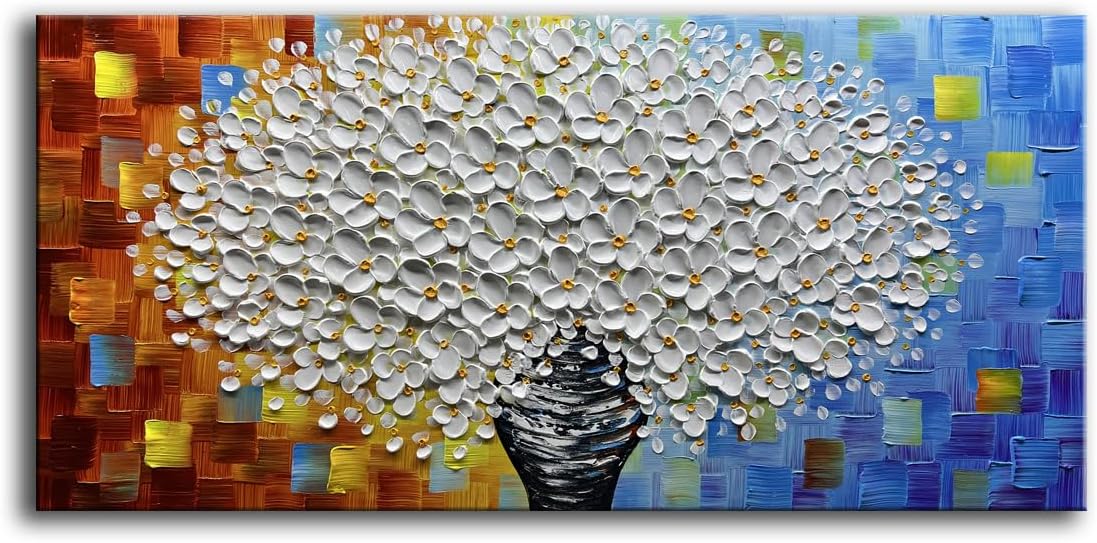 YaSheng Art - hand-painted Oil Painting On Canvas Texture Palette Knife Red Flowers Paintings Modern Home Decor Wall Art Painting Colorful 3D Flowers Tree Paintings Ready to hang 24x48inch
