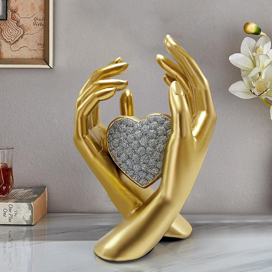 Gold Heart Hands Sculpture Modern Aesthetic Decoration Accents Figurines Home Decor, Gold Love Heart Statue Decor for Living Room Bedroom Shelf Office Table Women Girl, Wedding Anniversary Couple Gift