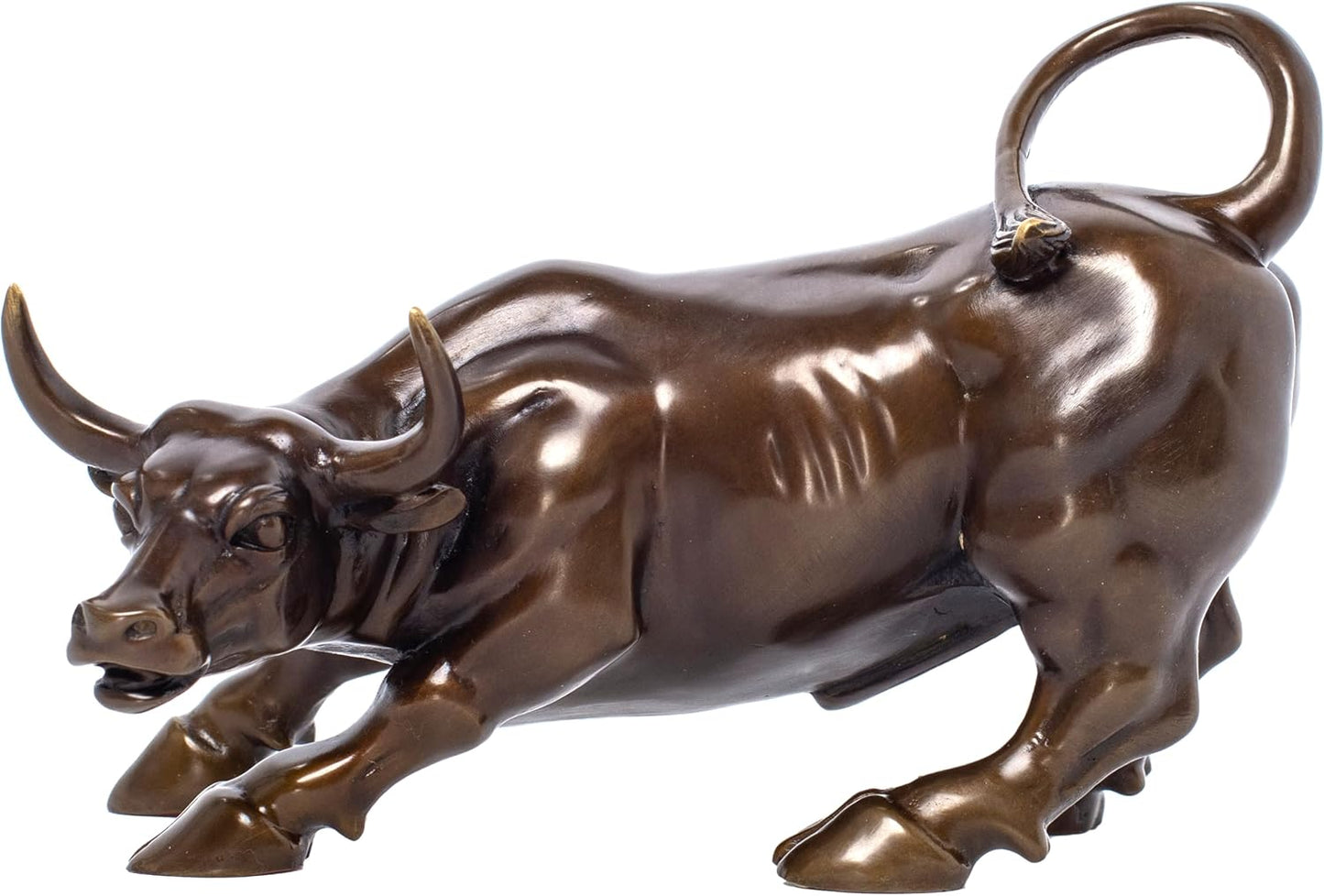 Wall Street Bull Bronze Sculpture - 11" Charging Bull Statue | Heavy Solid Bronze Home Decor and Office Ornament | Brass Cow/Ox Figure