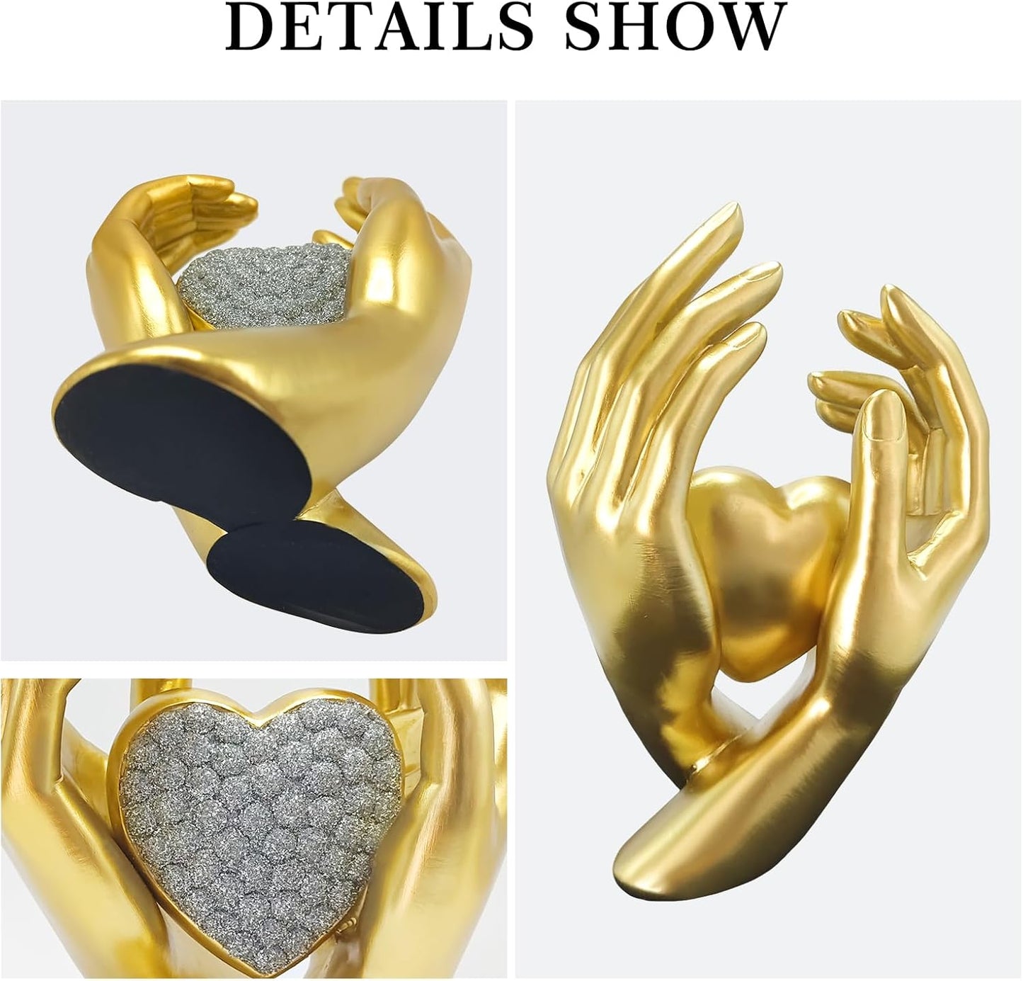 Gold Heart Hands Sculpture Modern Aesthetic Decoration Accents Figurines Home Decor, Gold Love Heart Statue Decor for Living Room Bedroom Shelf Office Table Women Girl, Wedding Anniversary Couple Gift