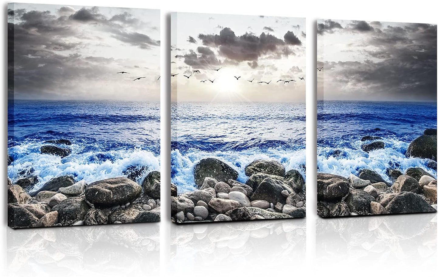 SERIMINO 3 Piece Lotus Flower Canvas Wall Art for Living Room, Blue Floral Picture Wall Decor for Dining Room Bedroom, Art Print Painting for Home Decorations 12"X16"