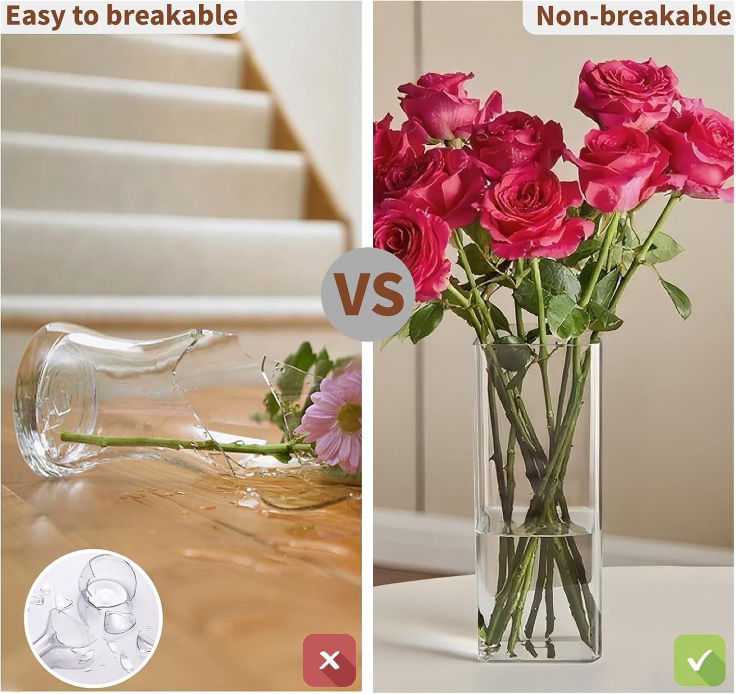 Acrylic Square Flower Vase, Non-breakable Vase, 4" x 4" x 8" Tall Clear Vases for Flower, Large Cube Floral Plant Container, Planter Terrarium for Wedding Party Event, Home Office Decor