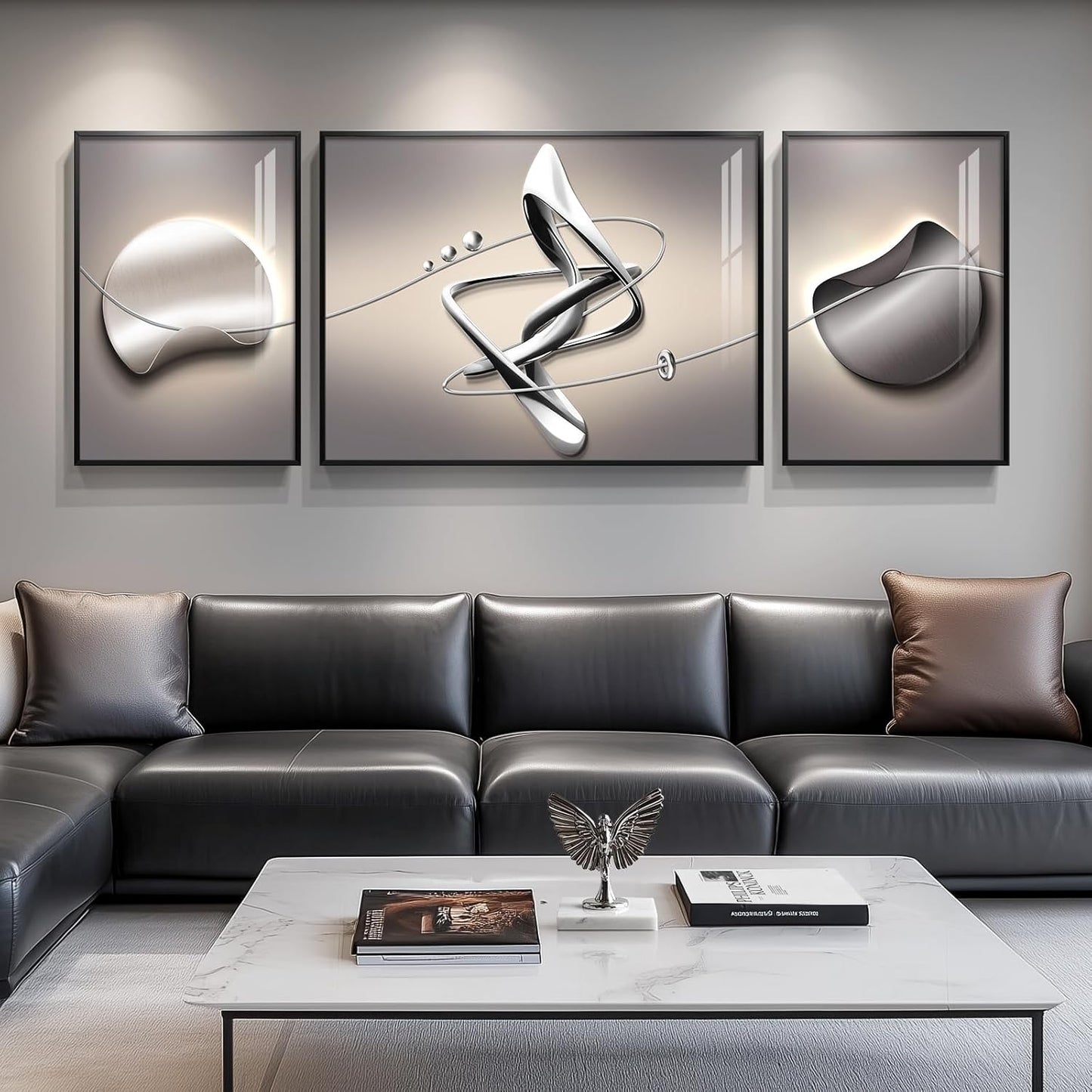 Cuspin Modern Luxury Large Wall Art Set of 3 Bright Style Abstract Paintings, Glossy Art Prints for Living Room, Hallway, Dining Room, Office